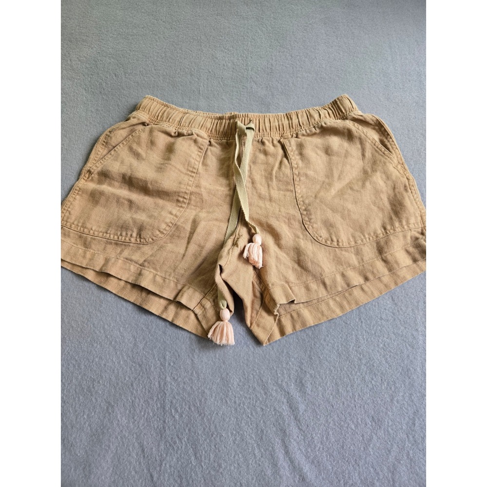 Spartina 449 Shorts Womens XS Tan Linen Elastic Waist Tassel Drawstring Casual